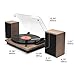 Victrola Montauk Vinyl Record Player, 3-Speed Belt Driven Turntable with Stereo Bluetooth Speaker Pair, RCA Output & 3.5mm Headphone Jack, Removable Dust Cover, Black Wood Finish