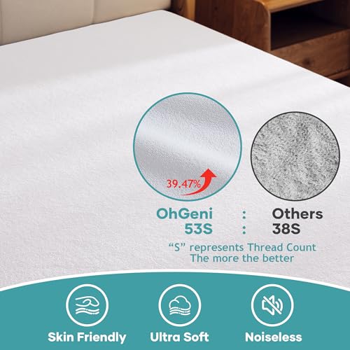 OhGeni 2 Pack Full Size Mattress Protector, 100% Waterproof, Fitted Sheet with Deep Pockets, 6''-18'', Premium Noiseless Breathable Soft Material, Mattresses Cover for Bed