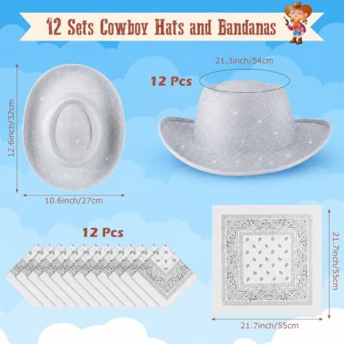 Image of Coume 24 Pieces Cowboy Hats and Bandanas, Glitter Silver