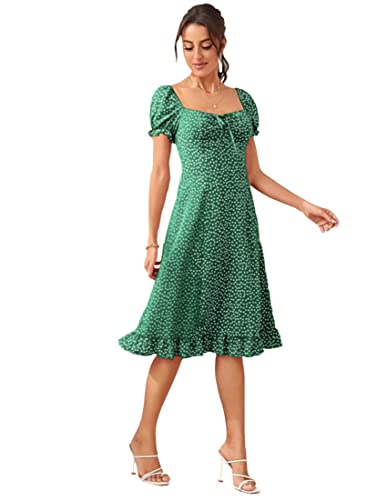 Image of Dream Beauty Fashion Women's Polyester Printed A-line Square Neck Half Sleeve Knee-Long Dress (Dress Momo)