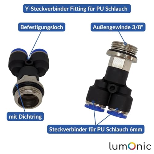 Racor en Y para manguera de neumatica de 6mm con conector push-in y pieza distribuidora 3