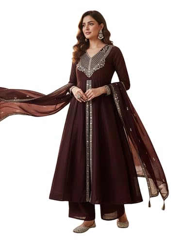 Image of MOKOSH Women's Silk Anarkali Kurta Pant with Dupatta | Anarkali Kurta Set | Embroidery | Indian Kurta Outfit With Pant | Ethnic Kurta | 3 Piece Outfit