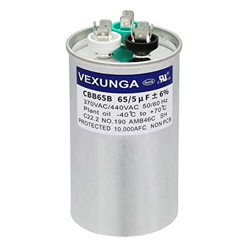 Image of VEXUNGA 65 /5uF 65+5 MFD 370VAC or 440VAC Dual Run Start Round A /C Capacitor