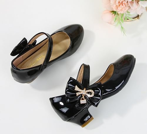 Girls PU Low Heel Dress Shoes Princess Mary Jane Flower Wedding Party Glitter Pump4