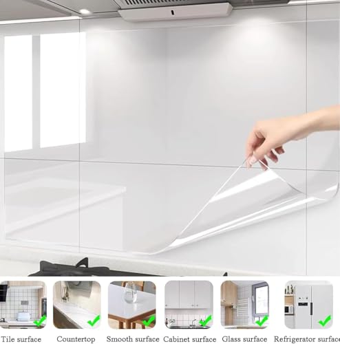 Image of HOME13 Self Adheisve Transparent Oil Proof Removable Wallpaper Glossy Vinyl Protctive Film Waterproof Sticker Paper for Kitchen Backsplash Furniture Wall Sticker (24 inch by 200 inch Inch)