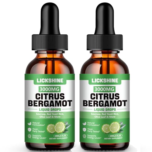 lickshine 2 Pack 3000mg Citrus Bergamot Liquid Drops - High Absorption - Cholesterol Lowering Supplement for Immune Support Anti-Aging, Hight Cholesterol - Soursop Bitters Liquid, 4 Fl Oz
