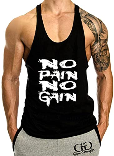 WAZZAP Herren No Pain No Gain Bodybuilding Tank Top Stringers Gym Fitness Sport Muskelshirt Ärmellos T-Shirt