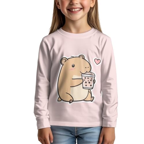 Image of Girls Cartoon Print Long Sleeve Graphic Tee Casual Crew Neck T-Shirts for 3-16 Years Little Girls
