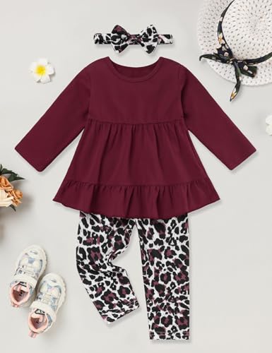 Image of Toddler Girl Clothes Long Sleeve Ruffle Dress Top and Jeans Pants Toddler Girl Fall Outfits
