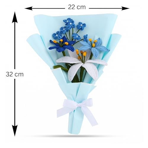 Image of Prapti Handicrafts Artificial Crochet Blue Lily Flower Bouquet /Forever Flowers /Valentine Day Romantic Gift for Girls /Boys /Girlfriend /Boyfriend /husbund /Wife Home Decor Gift Ideas (Blue Shades)