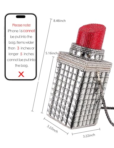 Image of Women Lipstick Shape Inlaid Rhinestone Crystal Glitter Evening Bags Purses Clutch Sparkly Banquet Handbag | Lipstick Shape