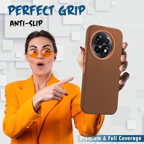 Image of V-TAN Leather Textured | TPUBack Cover Case Compatible with OnePlus 13R 5G (Brown)