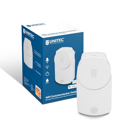 UNITEC WIFI Zwischenstecker Outdoor, WLAN Smart Steckdose, mit Timer und Zeitschaltuhr, Sprachsteuerung und APP, Für Outdoor Einsatz, IP44