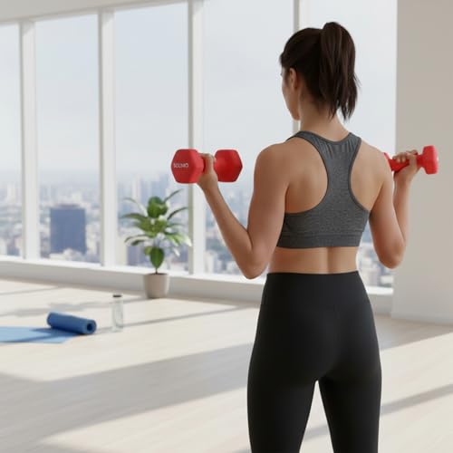 Image of Amazon Brand - Solimo Neoprene Dumbbell 2.5 kg, Set of 2 (Red)