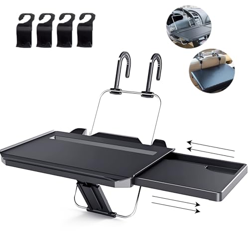 Feiezade 2 in 1 Comapct Steering Wheel Desk Headrest Tray for Writing, Eating, and Working,Tablet or Drink Black Accessory for Road Trips and Business Travel, SD-1508C