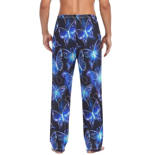 Mens Pajama Pants Blue Butterfly Soft Lounge Sleep Pj Bottoms with Drawstring Pockets3