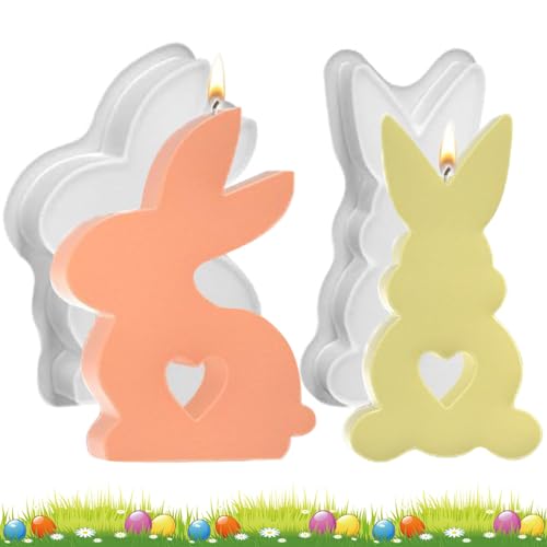 Moule Silicone Lapin, Lot de 2 Moules Lapin de Paques, 3D Moules Bougies Pâques Bricolage de Savons, Gâteaux, Chocolats, Décorations de Fête Cadeau pour...