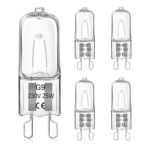 5 Pièces G9 25W Ampoules Halogènes pour four, Blanc Chaud Dimmerabile 230V 2700K, Résistance à la chaleur 300°C Convient pour les ampoules de four, les...