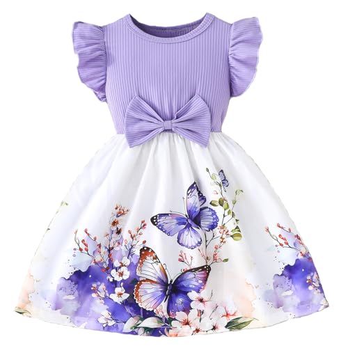 Codkkre Mädchenkleid Blumen Bowknot Rüschenärmel A-Linie Sommer Ostern...