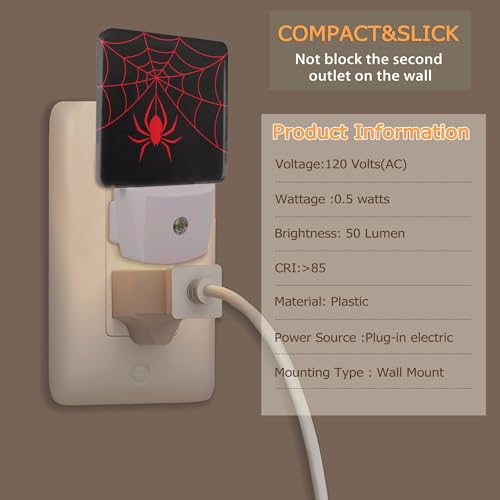 Image of YASHILAIYA Red Spider Web Night Light,Night Lights Plug into Wall for Boys Girls Gifts for Stairway Hallway Bedroom 0.5W Nightlight