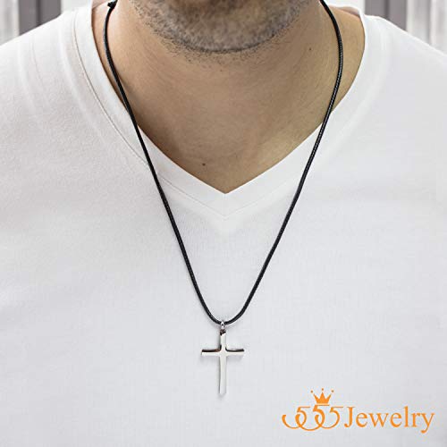 555Jewelry Stainless Steel Cross Necklace for Men - Cross Pendant with 18 Inch Adjustable Black Rope Cord - Mens Cross Necklaces4