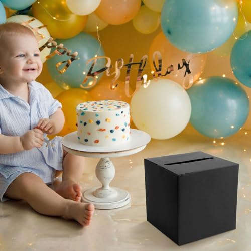 Image of Hooqict Black Card Box with Slot 9.1 inch Wedding Favor Gift Card Boxes for Reception, Parties, Birthday, Wedding Decorations, Retirement, Graduation Money Box Envelope Holder