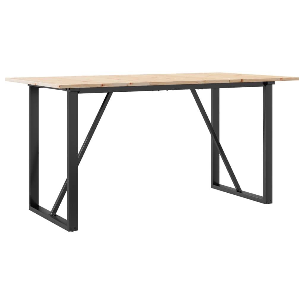 Table à manger avec cadre en O - 160 x 80 x 75 cm - Bois massif de pin et acier revêtu par pulvérisation - Structure robuste - Pour salon et salle à manger - Table familiale pour petit-déjeuner