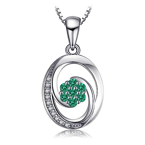 Collar con Colgante de Plata de Ley 925 con Nano Esmeralda Ovalada para Mujer, joyería de Piedras Preciosas de Moda, Regalo