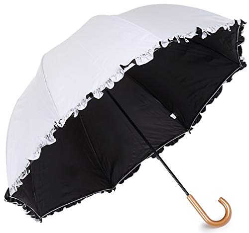 日光を遮断！ 軽量Ｌサイズ 晴雨兼用フリル付日傘 ドーム型 生地裏コーティングUVカット 紫外線遮蔽率99% UPF50+ 60cm （白)