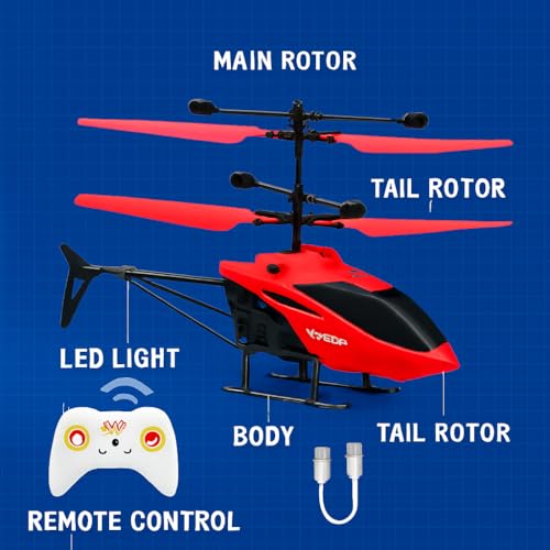Image of Toy Plastic Helicopter Remote Control Helifor 6 + Years Boys Indoor and Outdoor Helicopter, Palm Sensing Helicopteer with led Lights (Pack of 1) (RED)