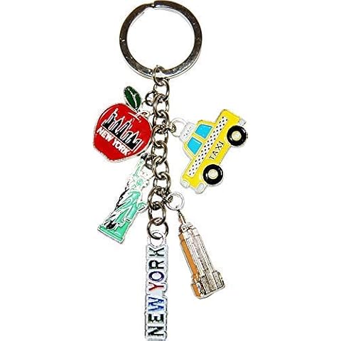 New York City 5 Charm Souvenir Keychain Featuring Statue of Liberty, NY Taxi, Empire State Building and the Big Apple Cover