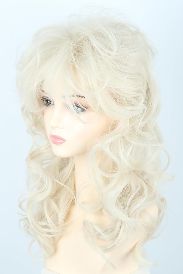Beige Long Curly 80s Rocker Wig for Women Halloween Party Costume Wig - Image 5