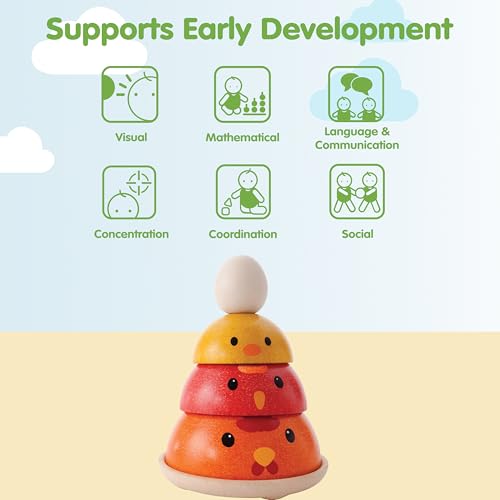 Image of PlanToys Wooden Nesting Chicken Stacking Toy (5695) | Sustainably Made from Rubberwood and Non-Toxic Paints and Dyes | Eco-Friendly PlanWood