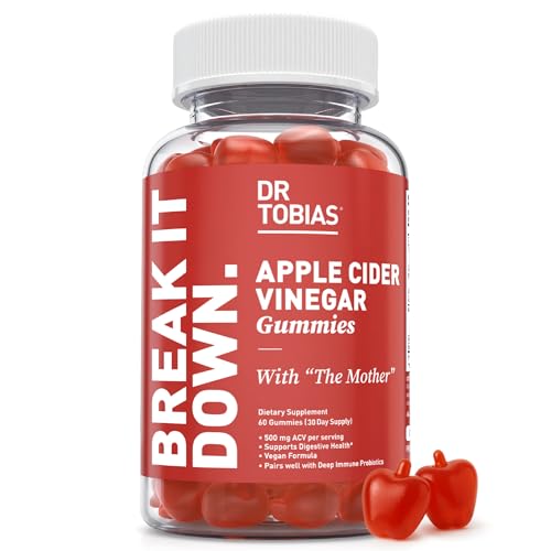 Dr. Tobias Apple Cider Vinegar Gummies with The Mother, 500mg ACV per Serving, Plus Folate, B6, B12 & Iodine, Supports Digestive Health, Gut Cleanse & Detox, Vegan, 60 Gummies