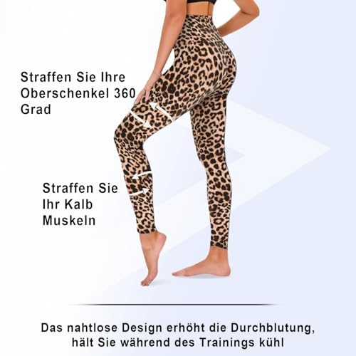 Voarge Legginsy damskie z wysokim stanem, sportowe, oddychające spodnie do jogi, spodnie sportowe do jogi, Leopard, S