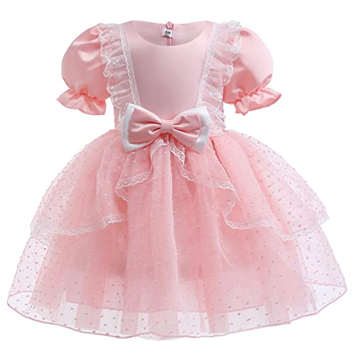 Toddler Girl Dress Lace Bow Puff Sleeves Kids Dresses for Girls Wedding Birthday Party Tulle Tutu Gowns