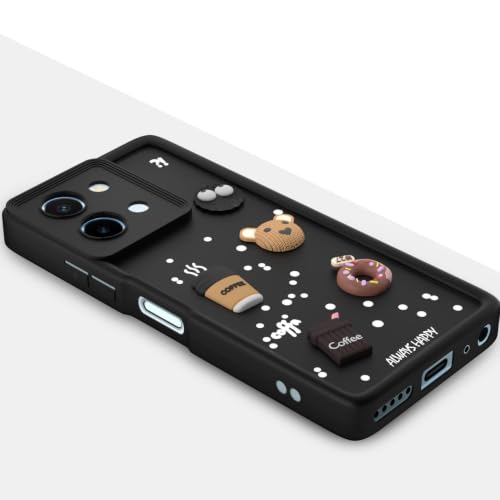 Image of Bintage Cute Fun Ball | Taddy Cartoon 3D Smiley Coffee Cup | Milk Donut | Full Camera Protection Back Cover Compatible for Vivo V2354A / Vivo Y200I 5G - Black