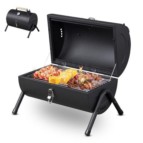 Bonnlo Portable BBQ Barbecue Grills, Small Oil Drum Barbecue with bbq Grill,Outdoor Barbecues & Smokers, Compact Tabletop Grill for Outdoor Cooking Camping Kebab Skewer