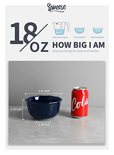 Sweese 138.603 Porcelain Bowls - 18 Ounce For Cereal, Salad, Dessert - Set Of 6, Navy #TOP2