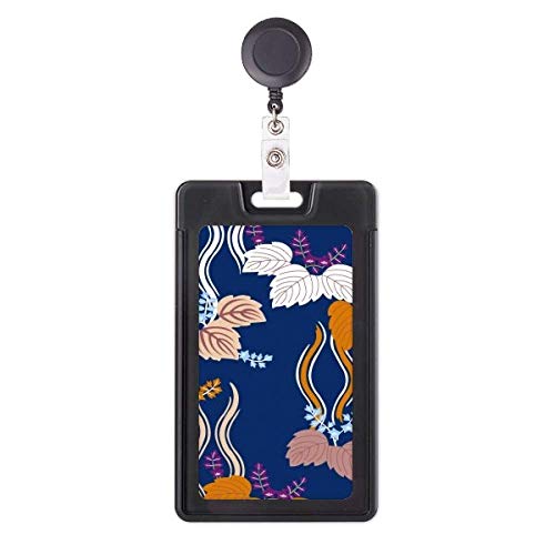Étui rétractable pour badge motif feuille japonaise avec enrouleur de carte
