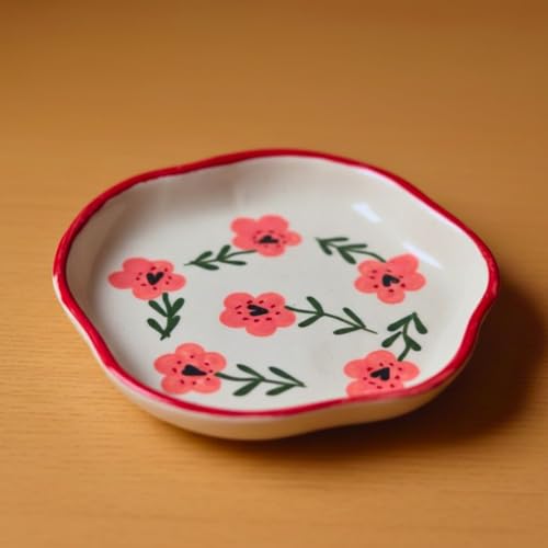 Image of WEAVING HOMES Poppy Flower Handmade Dessert Plate, Size: 11 cm Microwave & Dishwahsher Safe (Set of 1)