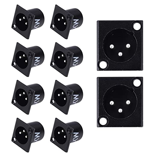Image of MX 3 Pin XLR connector Microphone Connector pin Pure Copper Nickel Plated Pins1 for High Conductivity microphone cable connector PERENT (3 PIN PANEL MOUNTING BLACK COATED, Pack of 10, Male Connector)