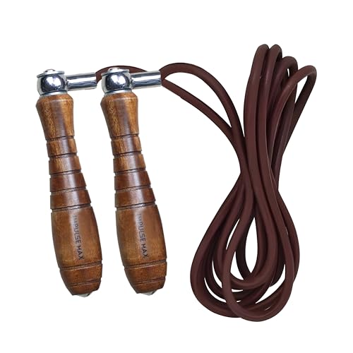 Leather Jump Rope with Wooden Weighted Handles - Workout Fitness, Exercise, Skipping Rope for...