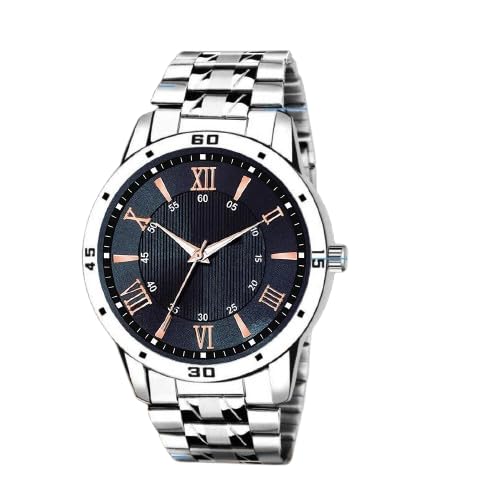 Image of Men's Premium Analog Watch with Roman Number Markers and Stainless Steel Chain Strap