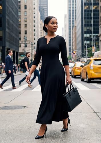 Image of MarryUP Women's V-Neck 3 /4 Sleeve Elegant Maxi Dress with Pockets Church Dresses 2026