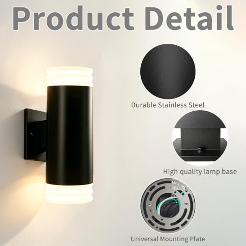 Image of JYV Outdoor Wall Lights 2Pack, Up and Down Cylinder Porch Lights, Black