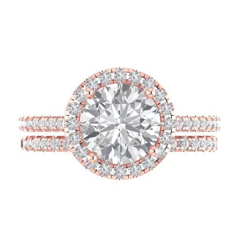 Clara Pucci 2.52 tcw Round Cut Mois Wedding Ring Set for Women | 14K Rose Gold 2-Piece Womens Anniversary Ring for her, Womens Solid Gold Stackable Eternity Band and Vintage Gold Ring