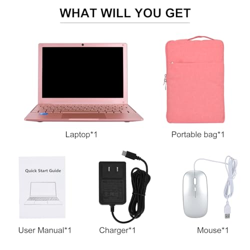 Image of Portable Mini Education Laptop Computer with in tel Celeron N4020 CPU 8GB RAM 128GB SSD HD IPS Screen, Laptop Computer for Learning, Office Work (Rose Gold, 8GB+128GB)