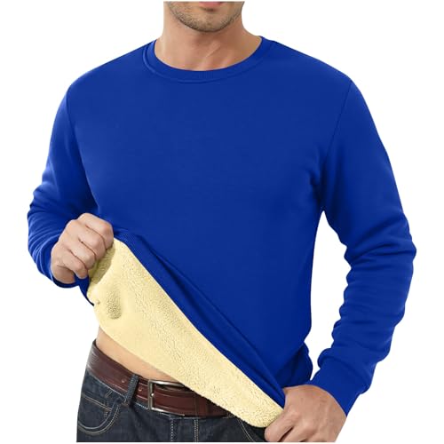 oiangi Sherpa Lined Sweatshirts for Men Warm Winter Fleece Pullover Basic Tops Casual Comfy Long Sleeve Crewneck Sweatshirt