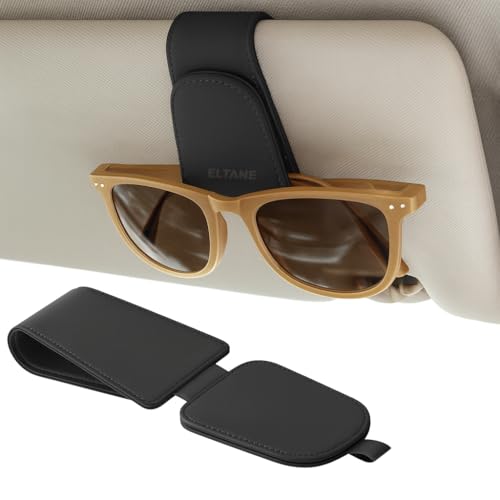 Image of Eliane Car Accessories Universal Sunglasses Goggles Holder for Car Sun Visor, Magnetic Leather Glasses Hanger Clip (Black)